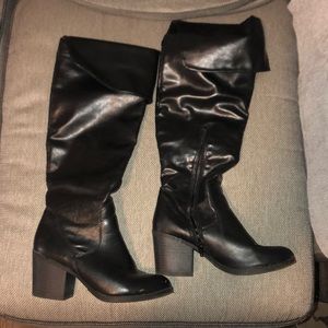 Black block heel boots